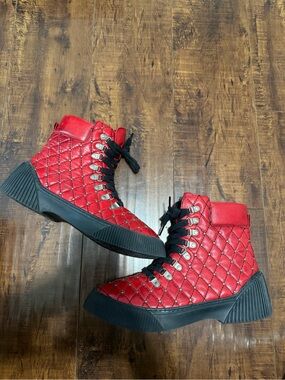 Red Quilted High-Top Sneakers